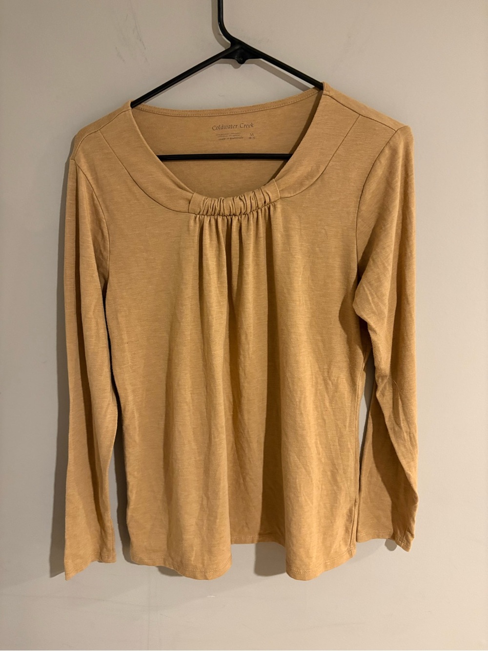 Coldwater Creek Mustard Yellow Gathered Neck Long Sleeve Top Women’s M 10-12